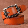 110cm Women Carved Leather Waist Band Simple Pin Buckle Belt(Camel)