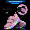 WS01 LED Light Ultra Light Mesh Surface Rechargeable Double Wheel Roller Skating Shoes Sport Shoes, Size : 36(Pink)
