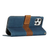 For iPhone 12 Pro Max Grid Stitching Leather Phone Case with Lanyard(Blue)