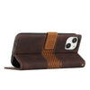 For iPhone 13 Grid Stitching Leather Phone Case with Lanyard(Brown)