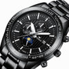 FNGEEN 5800 Men Three Eyes and Six Pins Watch Student Quartz Watch(White Steel Black Surface)