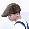 12968 Perforated Strap Design Outdoor All-Match PU Leather Peaked Cap Berets, Size:One Size(Light Coffee)