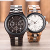 D21 Men Wooden Strap Stainless Steel Luminous Waterproof Watch(Black)