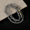 OPK GX2414 Personalized Simple Stainless Steel Double Layer Chain Splicing Tiger Eye Stone Necklace
