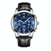 FNGEEN 4006 Men Trendy Waterproof Quartz Watch(Black Leather White Steel Blue Surface)