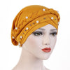 Ladies Turban Cap Milk Silk Single Braid Cap Rivet White Pearl Hooded Cap, Size:58cm(Turmeric)