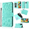 For Samsung Galaxy A51 Skin Feel Embossed Sunflower Horizontal Flip Leather Case with Holder & Card Slots & Wallet & Lanyard(Green)