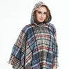 Spring Autumn Winter Checkered Pattern Hooded Cloak Shawl Scarf, Length (CM): 135cm(DP-07 Blue)