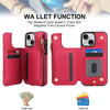 For iPhone 15 Double Flap Zipper RFID Leather Phone Case with Short Lanyard(Red)