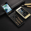 Dual-screen Flip Phone, 2.8 inch  + 2.4 inch, 5900mAh Battery, Support FM, SOS, GSM, Family Number, Big Keys, Dual SIM (Gold)