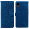For iPhone XR Lace Floral Embossed Magnetic Buckle Leather Phone Case(Blue)