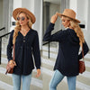 Autumn Winter V-Neck Loose Long Sleeve Hooded Sweatshirt Women Outerwear, Size: XL(Navy)