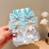Sweet Coloured Bow Hair Clip Set Mesh Duckbill Clip Headpiece(Blue)