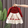 Girls Sweater Dress Bubble Sleeve Knitted Princess Dress 120cm(Wine Red)