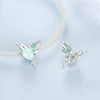 S925 Sterling Silver Platinum-plated Hummingbird Flower DIY Beads(BSC981)