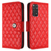 For Redmi Note 11S 5G Rhombic Texture Flip Leather Phone Case with Lanyard(Red)