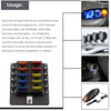 1 in 10 Out Fuse Box PC Terminal Block Fuse Holder Kits with LED Warning Indicator for Auto Car Truck Boat