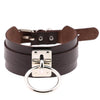 European and American Harajuku PU Leather Silver Single Ring Collar Wide Street-Snap Nightclub O-shaped Choker Necklace(Coffee)