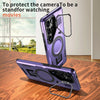 For Samsung Galaxy S23 5G Shield Hollow Frame Holder MagSafe Phone Case(Purple)