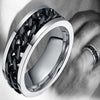 Punk Rock Stainless Steel Rotatable Chain Rings, Ring Size:11(Black)