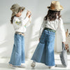 Retro Autumn Clothes Flare Pants Jeans Wide Leg Pants for Girls, Height:Size 7 Shit for (100-105cm(Blue)