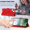 For iPhone 14 Plus Tulips Embossed Leather Phone Case with Lanyard(Red)