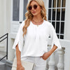 Summer Women Loose Chiffon Blouse Tops Round Neck 5 Points Sleeve Short Sleeve, Size: XL(White)