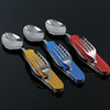 6-in-1 Stainless Steel Travel / Camping Folding Cutlery Set, Spoon + Fork + Knife +  Bottle Opener Set(Blue)