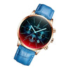 BINBOND B0135 Men Ultra-thin Three-eye Six-pin Multi-function Symphony Sports Watch(Blue Leather Rose Shell Blue Surface)