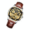 FNGEEN 4088 Men Hollow Quartz Watch Student Waterproof Luminous Watch(Brown Leather Gold Black Surface)