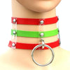 Harajuku Fashion Punk Gothic Rivets Collar Hand 3-rows Caged Leather Collar Necklace(Red+Green+Red)