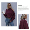Ladies Loose Off Shoulder Ripped Long-Sleeved Turtleneck Autumn Knitted Sweater, Size:L(Wine Red)