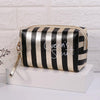 Multifunctional Striped PU Waterproof Cosmetic Toiletry Bag(Black)