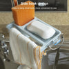 Multifunctional Bathroom Faucet Drain Rack Soap Box Rag Hook(Blue)