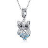 S925 Sterling Silver Blue Zircon Movable Owl Pendant DIY Bracelet Accessories, Style:Necklace+Pedndant