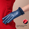 Fashionable Rabbit Fur Sheepskin Leather Gloves for Women (L)(Blue)
