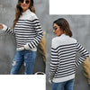 Women Striped Knitwear Loose Stand-up Collar Pullover Sweater, Size: S(Red and White)