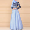 Lace Stitching Retro Large Swing Dress Ethnic Style Long-Sleeved Slim Dress, Size:M(Dark Green)