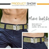 Men Double Ring Buckle Canvas Belt Outdoor Casual Woven Elastic Belt 120cm(Wolf Brown)