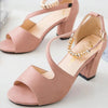 Summer Roman Style Metal One Buckle Chunky Sandals Women Casual High Heels, Size: 40(Pink)