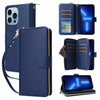 For iPhone 13 Pro Max Nine-card Slots Zipper Wallet Bag Leather Phone Case(Blue)