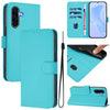 For Samsung Galaxy A56 5G Skin Feel Solid Color Leather Phone Case with Lanyard(Lake Blue)