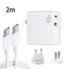 PD-65W USB-C / Type-C + QC3. 0 USB Laptop Charging Adapter + 2m USB-C / Type-C to USB-C / Type-C Data Cable Set, EU Plug / US Plug(White)