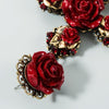 1 Pair Baroque Rose Flower Cross Long Earrings Vintage Earrings(Red)