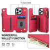 For iPhone 15 Pro Double Flap Zipper RFID Leather Phone Case with Short Lanyard(Red)