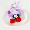 Handmade Knitted Cherry Pet Collar (M, 25-30cm, White)