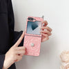 For Samsung Galaxy Z Flip5 5G 3D Camellia Plaid Fabric DIY PC Phone Case(Pink)