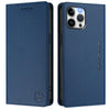 For iPhone 12 / 12 Pro RC01 Dual-Folded Magnetic Suction RFID Leather Phone Case(Dark Blue)