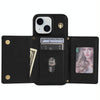 For iPhone 14 Three Fold Card Bag Phone Case with Long Lanyard(Black)