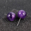 1 Pairs DIY Simple Round Natural Agate Stone Women All-match Stud Earrings(Amethyst Stone)